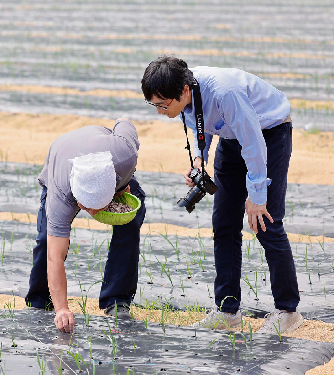パンクチュアルの社員とこの地域で戦う事業者さんが種まきをしている写真