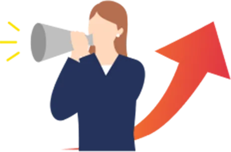 メガホンを使って応援している女性のイラスト