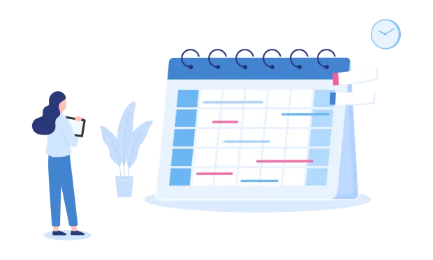 カレンダーを眺める女性のイラスト