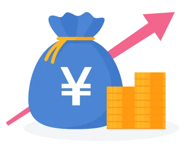 お金と上昇を描く矢印のイラスト